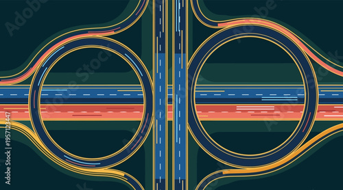 Highway interchange illustrating symmetrical traffic flow from above