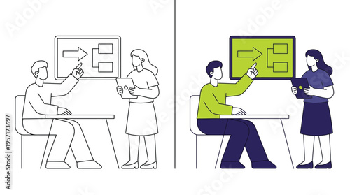 Business People Discussing Strategy on Whiteboard in Office