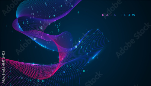 Particles dynamic line flow. Big data code representation. Data connection speed line. Futuristic network representation. Graphic concept for your design
