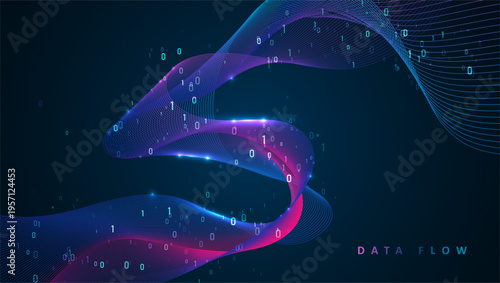 Particles dynamic line flow. Big data code representation. Data connection speed line. Futuristic network representation. Graphic concept for your design