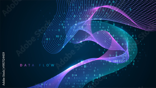 Particles dynamic line flow. Big data code representation. Data connection speed line. Futuristic network representation. Graphic concept for your design