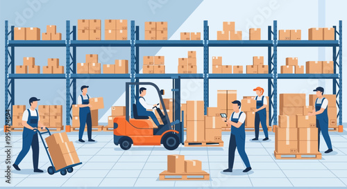 Warehouse workers managing inventory and logistics operations.