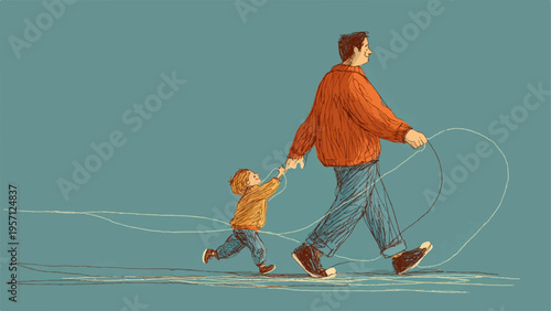Vector illustration of a man and child jumping rope