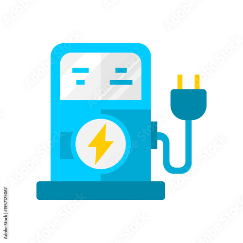 Blue EV charging station icon flat vector design