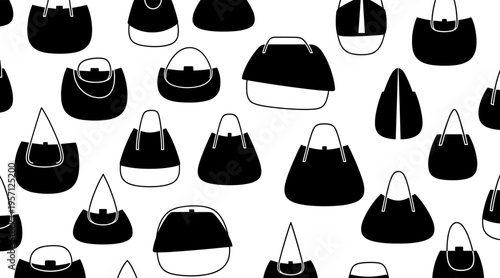 Handbag silhouettes repeating pattern on white seamless background, no seamless