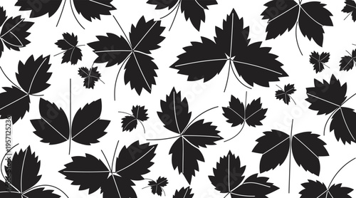 Maple leaf silhouettes scattered pattern on white background, no seamless
