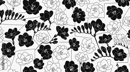 Flowers arranged in repeating floral pattern on white background, no seamless