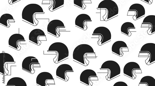 Motorcycle helmets repeated pattern on white background, no seamless