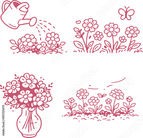 Garden Flower Scenes Set