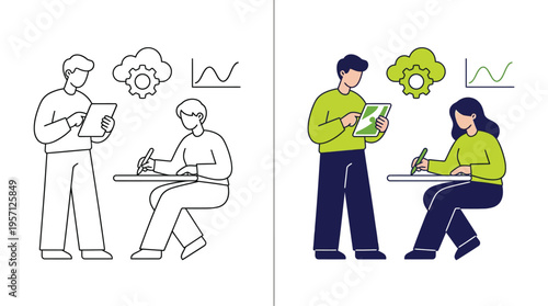 People Working Together on Digital Project with Data Charts