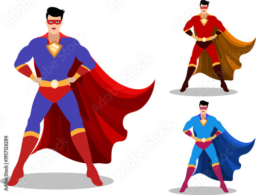 Superhero standing in 3 color variations