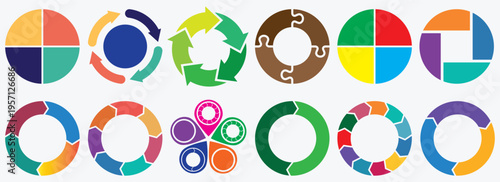 Pie charts diagram set. Circle arrows diagram.  Circular arrows with 2-5 steps, options. Process chart, cycle diagram for business brochure. vector eps 10