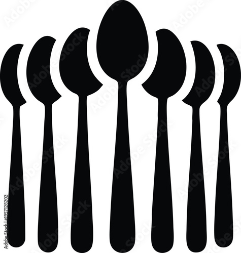 Group of black spoon silhouettes simple vector illustration for culinary or kitchen concepts isolated on white background
