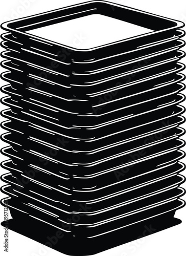 Stack of black baking trays simple illustration for culinary or food service concepts isolated on white background