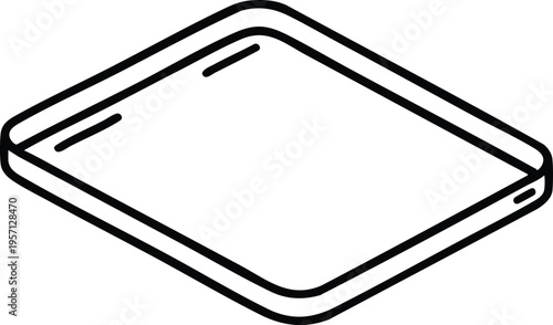 Empty baking tray simple line art illustration of a cooking utensil for culinary use isolated on white background