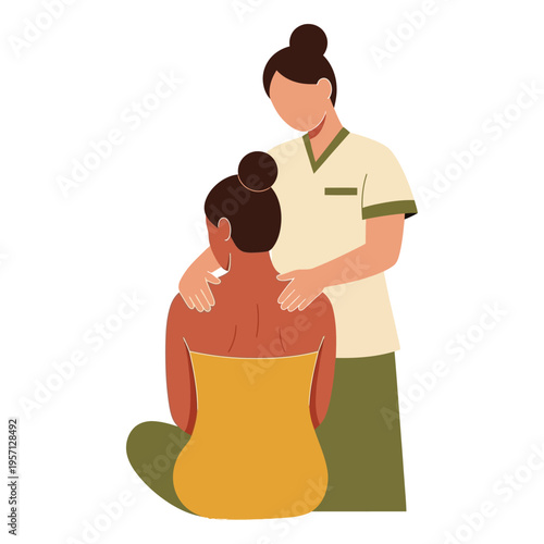 Massage Therapist Giving a Professional Shoulder Massage to Female Client