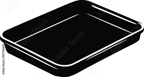 Black baking tray empty rectangular pan for cooking and roasting simple illustration isolated on white background