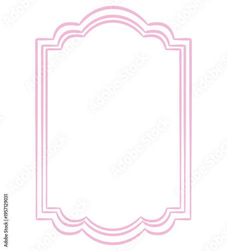 Isolated doodle frame. Hand drawn geometric colorful border. Minimal hand drawn oval, arch or rectangle shape . Elegant retro empty banner, poster, placard decor. Simple vintage emblem.