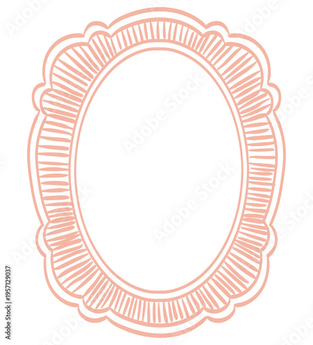 Isolated doodle frame. Hand drawn geometric colorful border. Minimal hand drawn oval shape . Elegant retro empty banner, poster, placard decor. Simple sketch vintage emblem for social media or collage