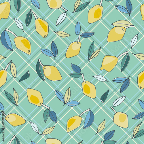 Seamless pattern with hand drawn lemons for textile, home decor, branding, visual communication, content, social media background, posters in Mediterranean sun-washed style