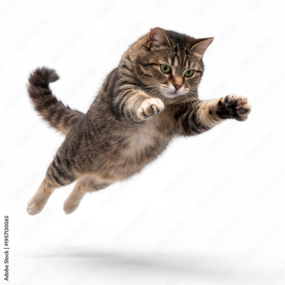 Obraz premium Jumping Cat Isolated on White Background