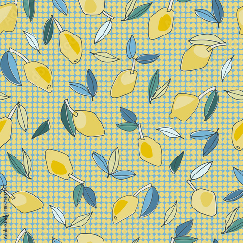 Seamless pattern with hand drawn lemons for textile, home decor, branding, visual communication, content, social media background, posters in Mediterranean sun-washed style