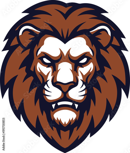 Vector lion head illustration, brown and white animal icon