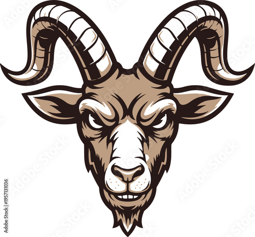 Vector illustration of angry goat head with horns