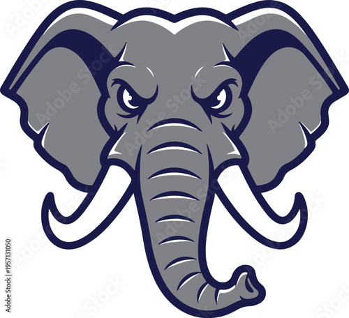 Vector gray elephant head icon with tusks