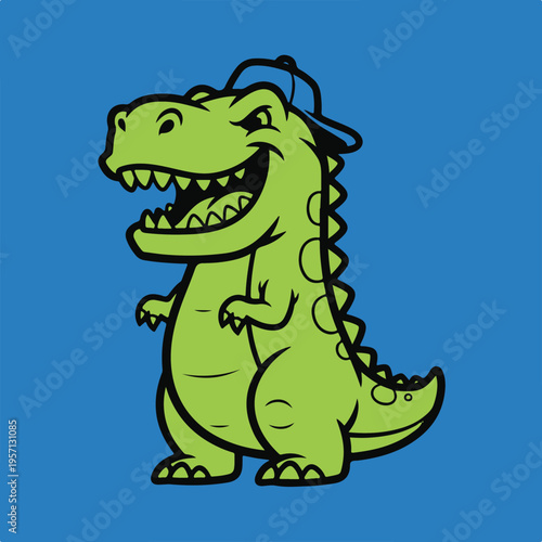 Vector green dinosaur character with headphones