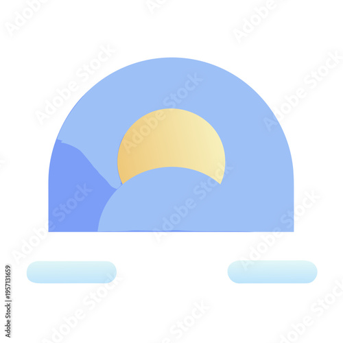 Vector illustration of a sun and clouds weather icon featuring a blue umbrella for rain protection in a cartoon nature design