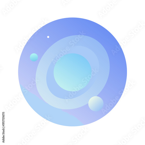 An abstract blue circle vector illustration featuring a 3d sphere shape with a digital swirl pattern and light white accents for a modern technology web icon design