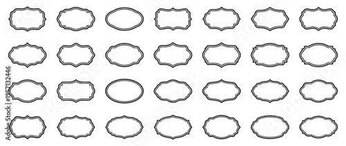 Vintage label set with ornate frame borders | Decorative black outline labels and wedding badge collection | Classic retro shapes for signage