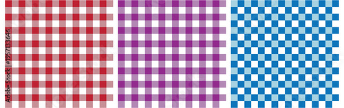 Collection of various colorful gingham and checkerboard seamless patterns featuring red purple and blue fabric textures suitable for textiles and backgrounds