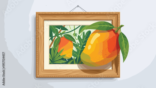Vibrant Mango Art for Tropical Decor & Food Branding | Framed Fruit Illustration