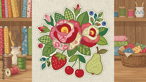 Floral & Fruit Applique Patchwork Design for Craft & Sewing Projects