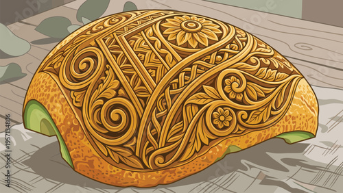 Ornate Golden Artifact with Intricate Ethnic Patterns - Ancient Cultural Treasure