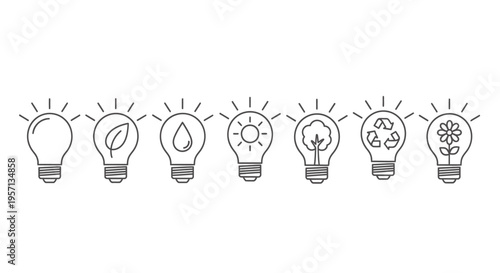 flat vector 7 Eco Lightbulb Icons isolated on White Background vector background, vector illustration
