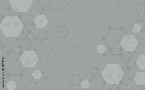 Abstract gray background with 3D black hexagons. Digital future technology concept. Scientific, technological molecular medical background. hexagon DNA network. hexagon, honeycomb, hexagonal