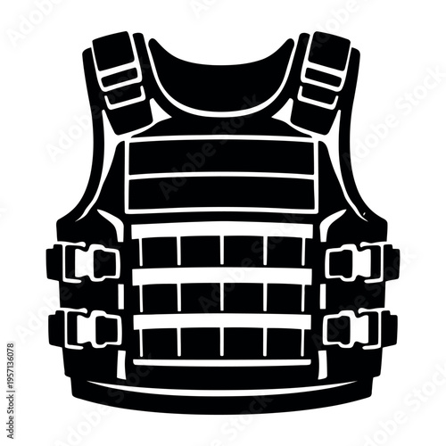 Modern tactical vest silhouette showing personal defensive gear for police, soldier, and security personnel