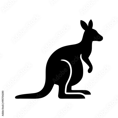 Black silhouette of a kangaroo on a white background. Vector illustration.