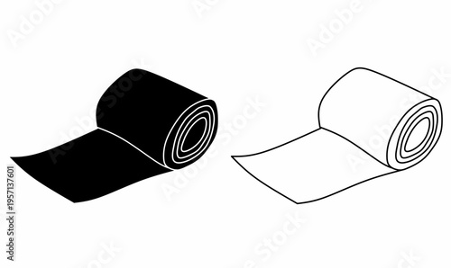 bandage icon set in outline and silhouette, medical first aid vector for healthcare, pharmacy, emergency, hygiene design.illustration vector roll