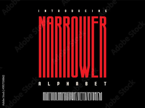 Vector of stylized condensed alphabet design with uppercase, numbers and symbols