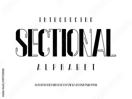 Modern abstract alphabet design with uppercase, numbers and symbol