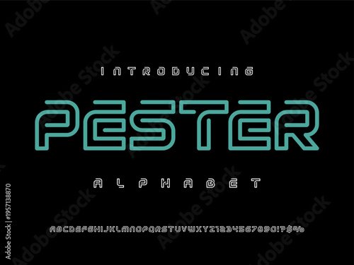 Vector of modern abstract line alphabet design with uppercase, numbers and symbols