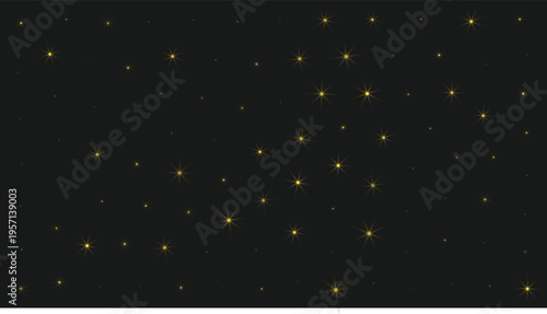 Golden Sparkle Stars on Black Background Luxury Glowing Light Effect