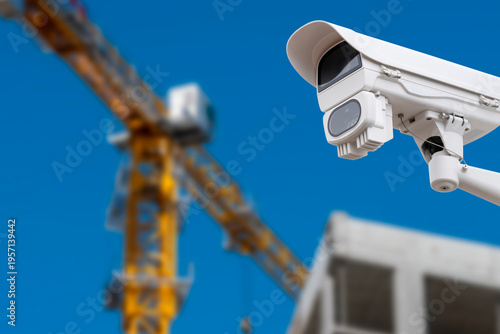 Construction site security camera monitors activity during day