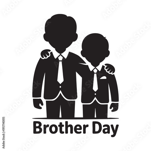 Silhouette of two brothers in black suits with white outline on plain background for Brother Day