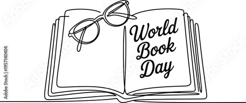 Minimalist line art of an open book and glasses for World Book Day