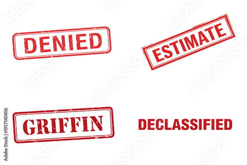 Four vintage style badges with rejected and estimated labels, isolated on transparent cutout Stamp set png.